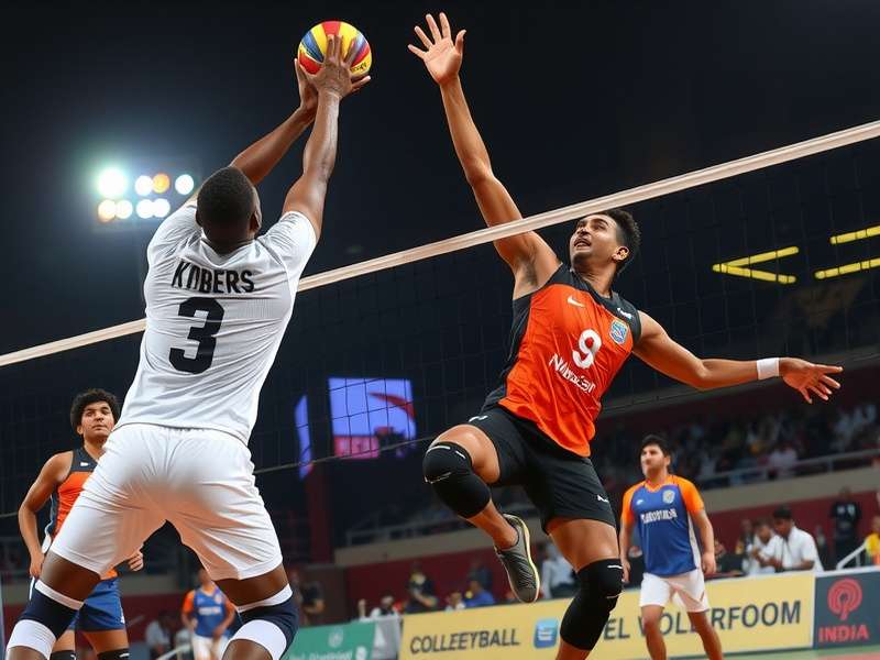 India Volleyball Fever action shot showing intense match play