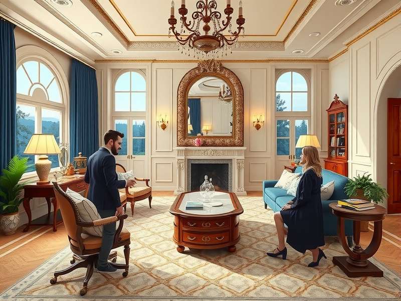 Elegant Mansion Creator gameplay screenshot showing mansion design interface