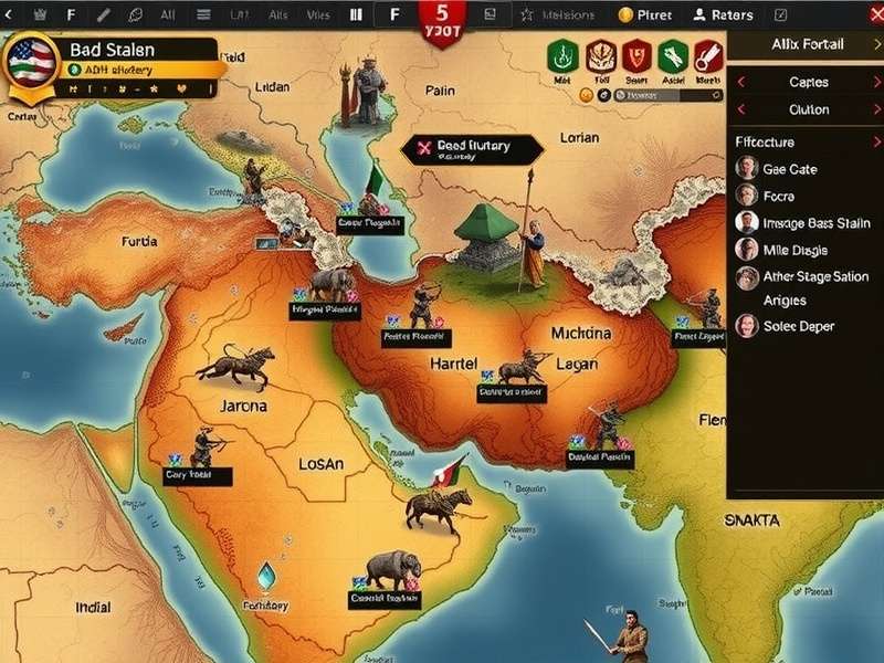 Solanki Sovereign Strife gameplay screenshot showing strategic map view