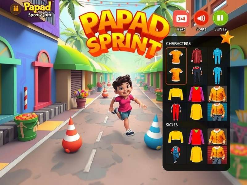Papad Sprightly Sprint character customization screen showing various outfits and accessories