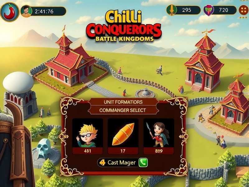 Chilli Realm Conquerors battle interface showing unit formations