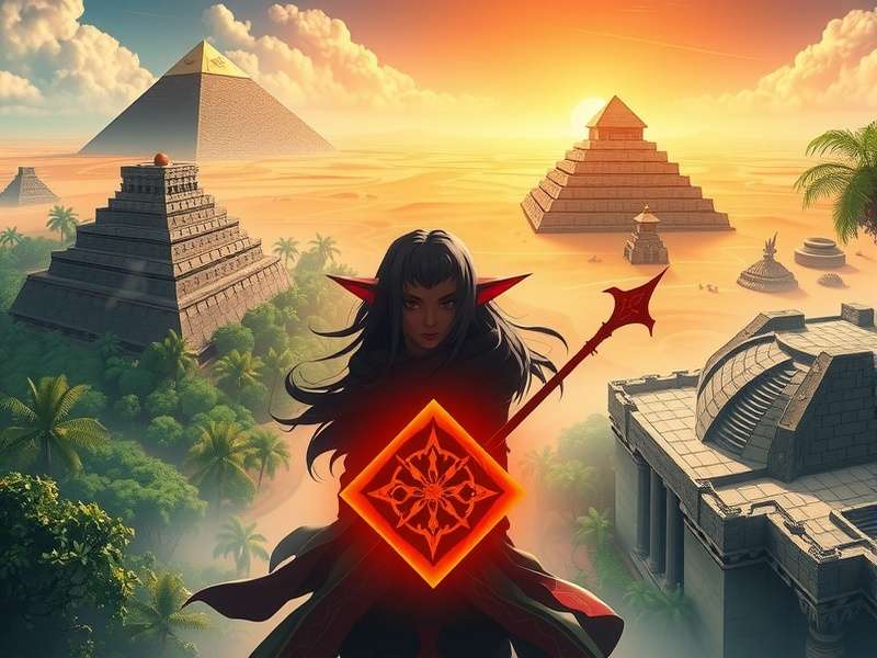 Sumeru desert landscape with pyramids and ruins