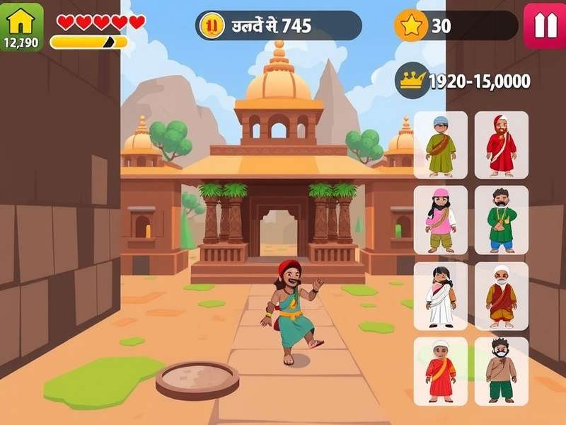 Temple Pixel Rush gameplay screenshot showing character navigating through ancient temple