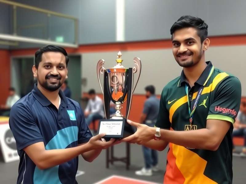 Elite Indian Squash Star receiving championship trophy