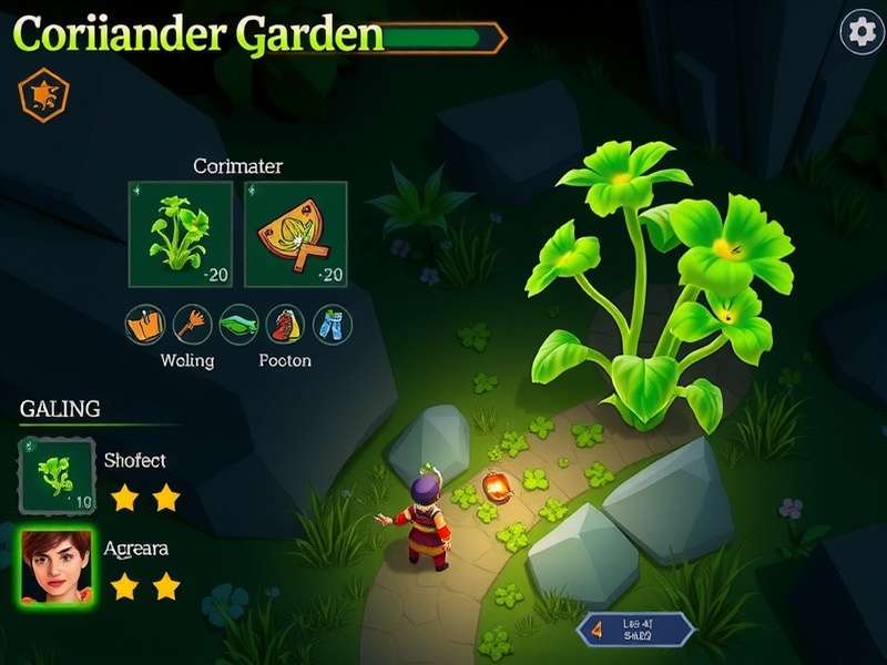 Coriander Enchantment gameplay screenshot showing magical coriander garden
