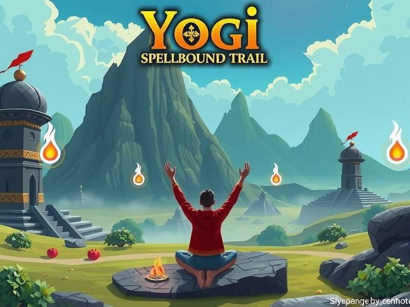Yogi SSpellbound Trail mystical landscape with ancient temples and spiritual symbols