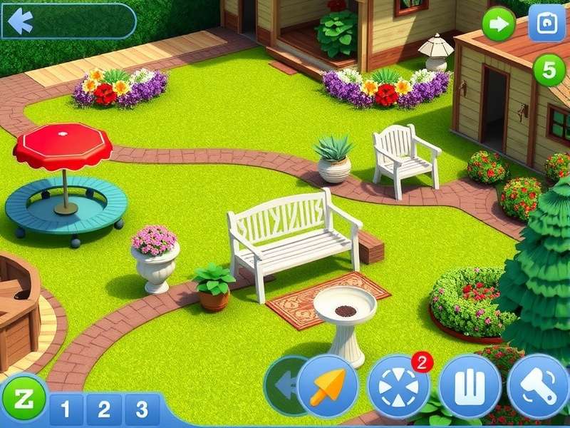 Gardenscapes Serene Sanctuary gameplay screenshot showing garden design