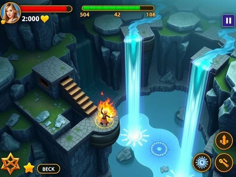 Himalayan Waterfall Wizard gameplay screenshot showing mystical waterfall environment