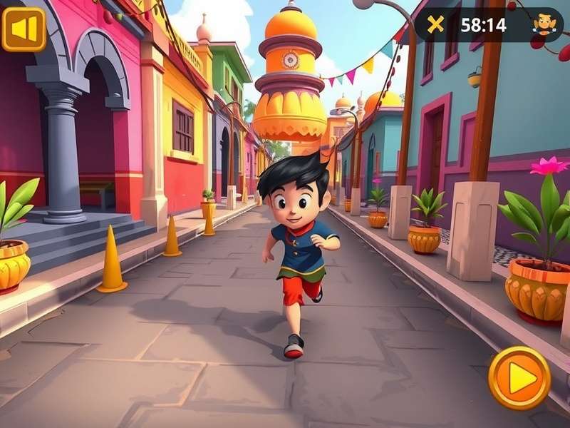 Papad Sprightly Sprint gameplay screenshot showing character running through vibrant Indian landscape