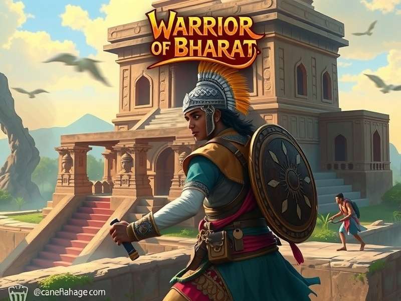 Gameplay screenshot showing warrior exploring ancient Indian temple