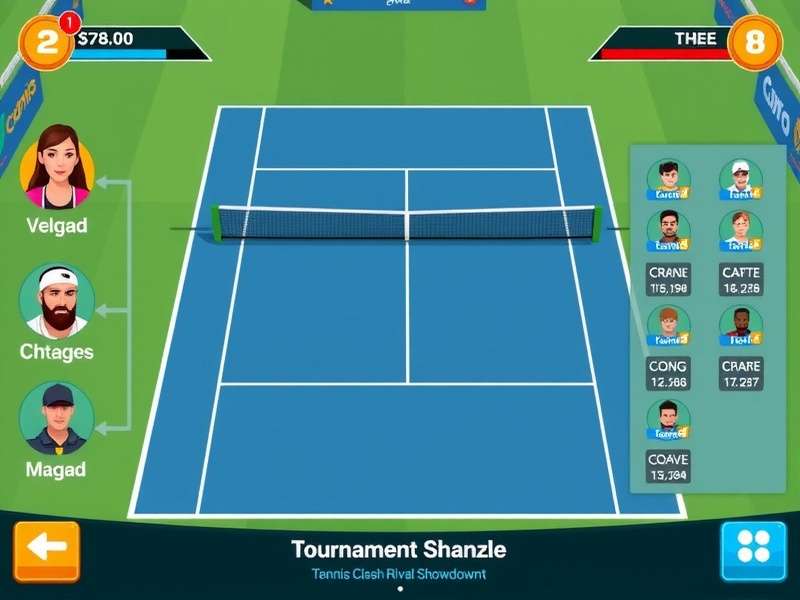 Tennis Clash Rival Showdown gameplay screenshot showing character selection and court