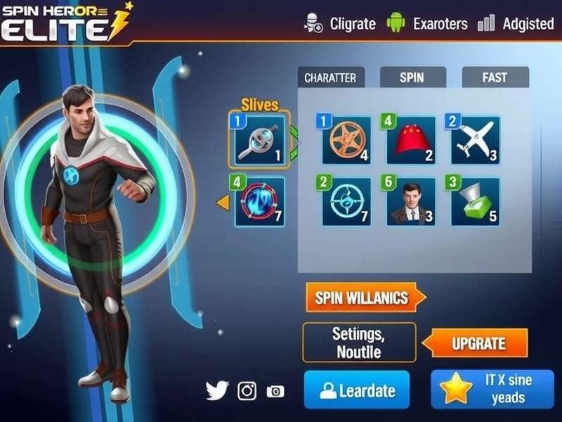 Spin Hero Elite gameplay interface showing character selection and spin mechanics