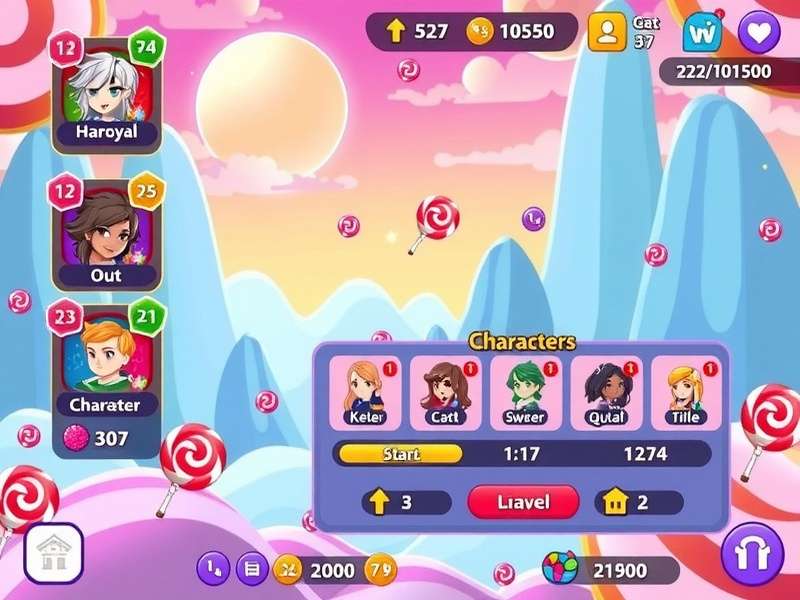 Lollipop Adventure Quest gameplay screenshot showing colorful candy-themed world