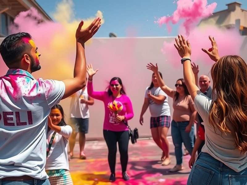 Modern Holi Color Challenge celebration with music and dancing