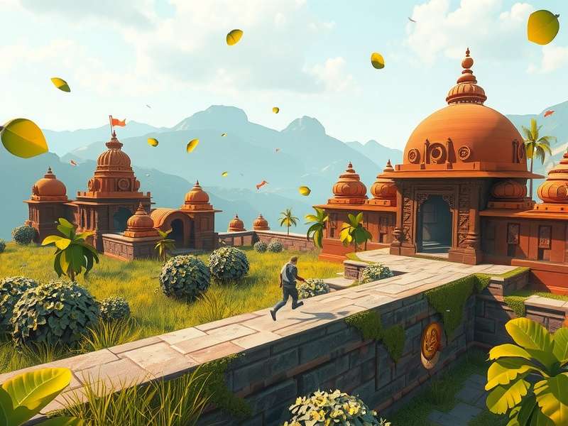 Horizon Runner gameplay screenshot showing character running through vibrant Indian landscape