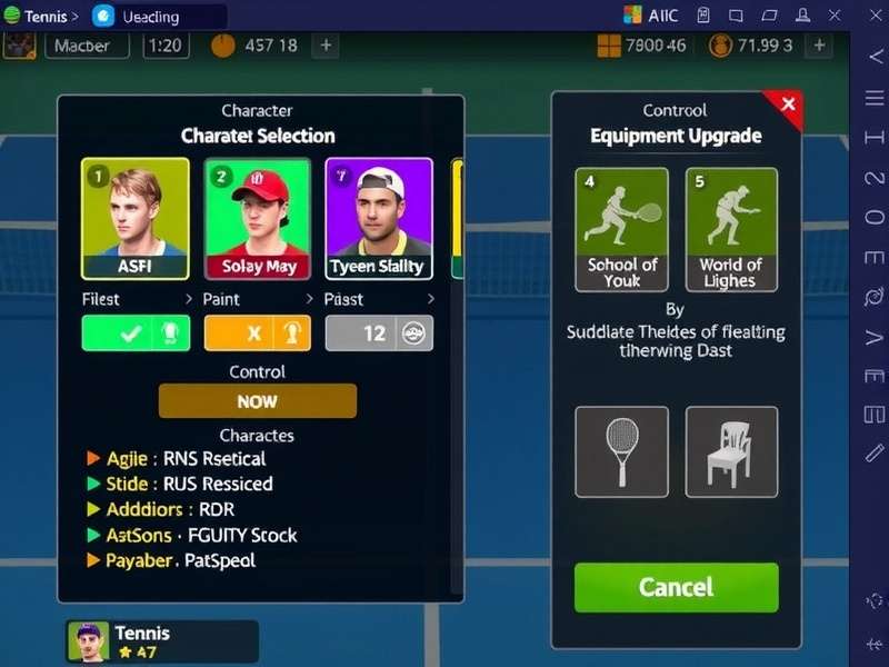 Tennis Clash Victory Quest equipment upgrade interface