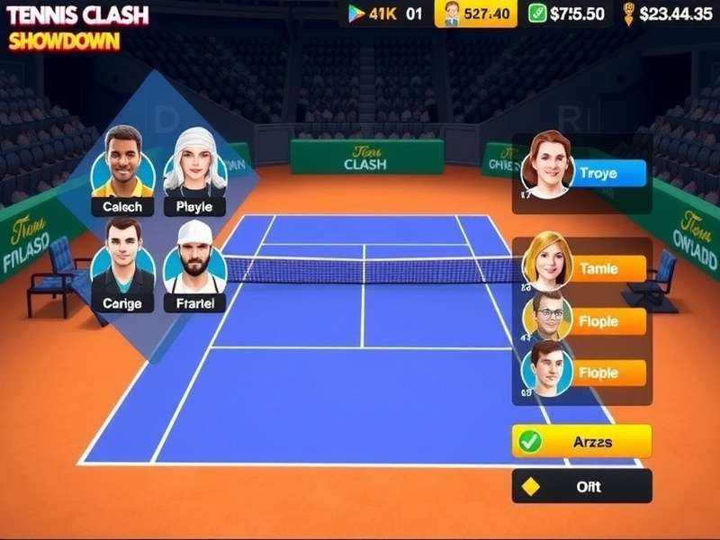 Tennis Clash Rival Showdown character selection screen showing different player types