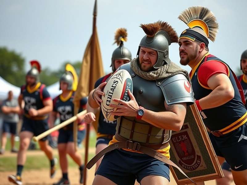 Player demonstrating proper combat stance in Gladiator Rugby Warrior Gladiator Rugby Warrior technique demonstration