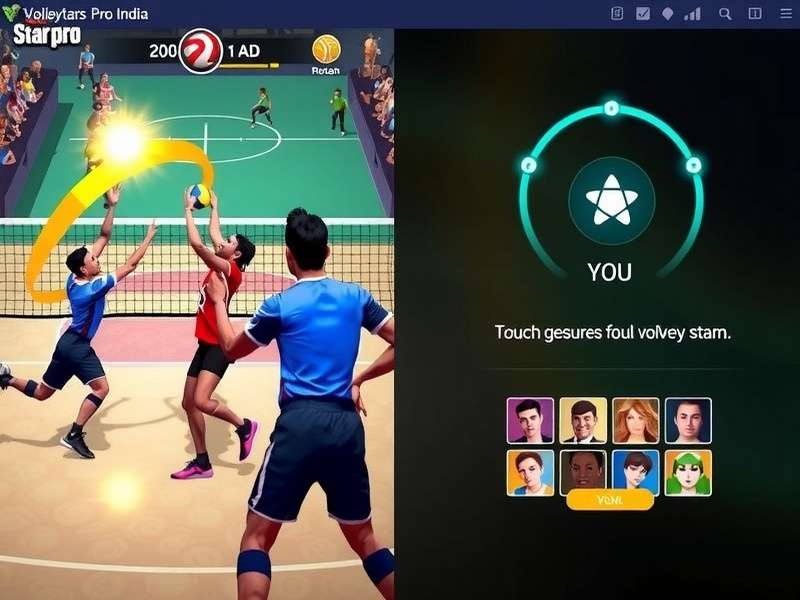 Volley Stars Pro India control scheme illustration showing touch gestures