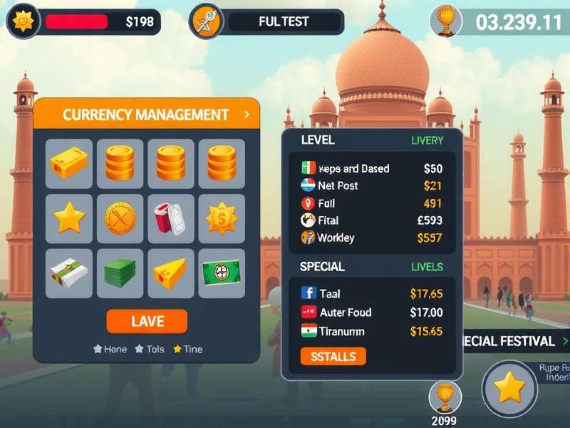 Rupee Rush India progression and leveling system interface