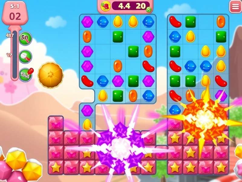 Candy Crush Carnage gameplay screenshot showing colorful candies and power-ups