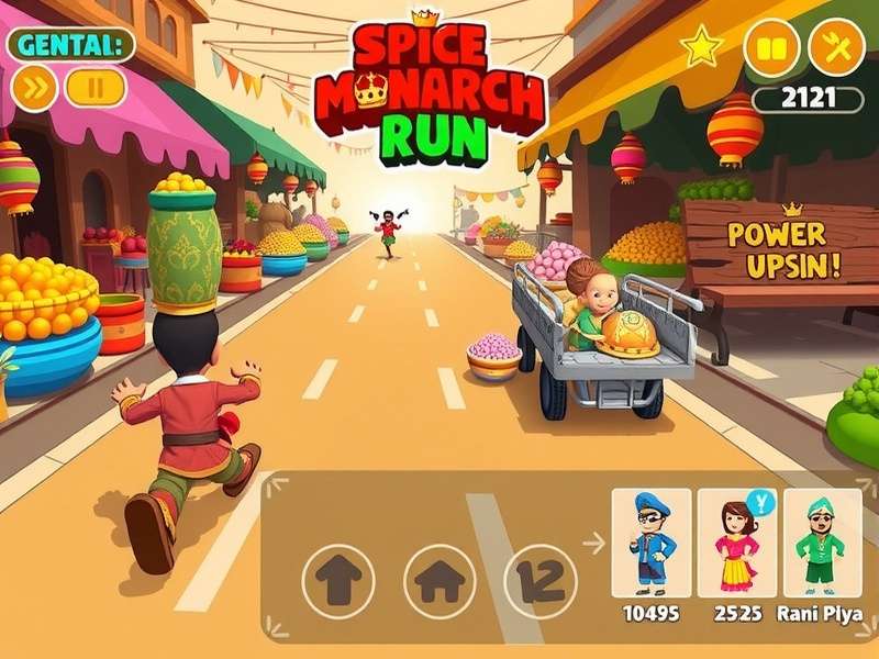 Spice Monarch Run character lineup showing Raja Vikram, Rani Priya, and Maharaja Ajit