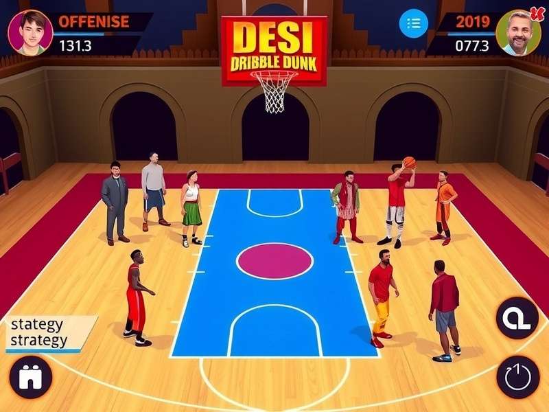 Desi Dribble Dunk gameplay screenshot showing vibrant Indian-themed basketball court