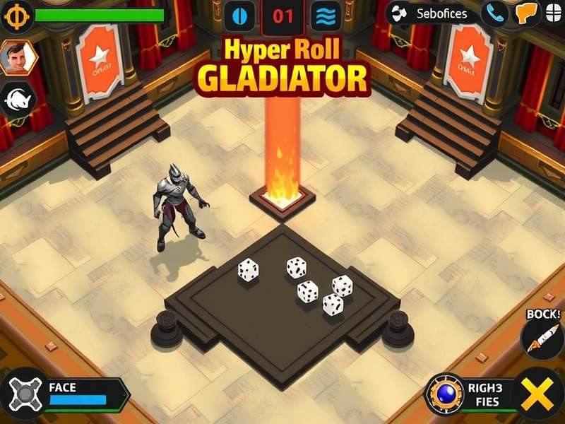 Hyper Roll Gladiator battle interface showing dice mechanics and character abilities