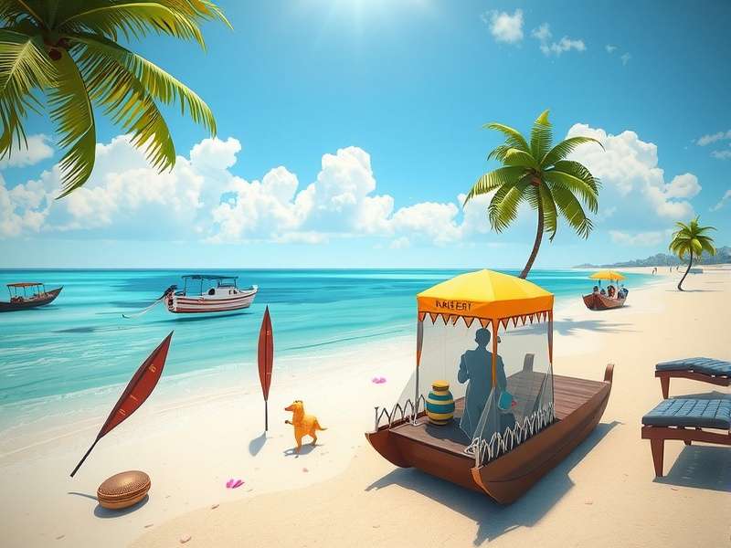 Bright Beach Bliss visual design showcasing Indian coastal elements