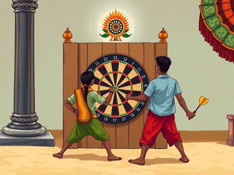 Historical depiction of traditional Indian dart games