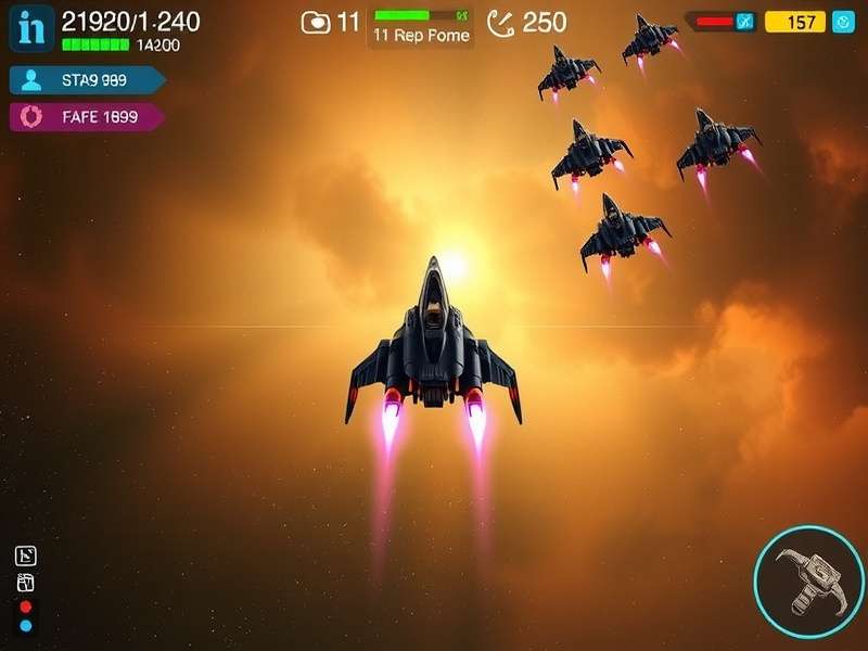 Interstellar Explorer Ace gameplay screenshot showing spaceship in nebula