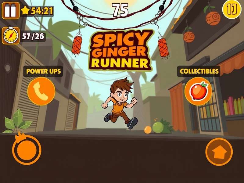 Spicy Ginger Runner gameplay screenshot showing character running through Indian market
