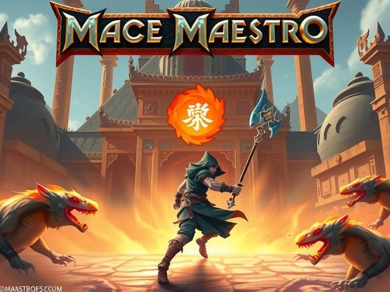 Mace Maestro combat gameplay screenshot showing character battling mythical creature