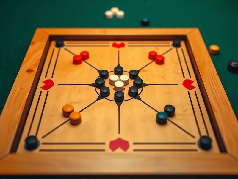 Elite Carrom Champion board setup with pieces
