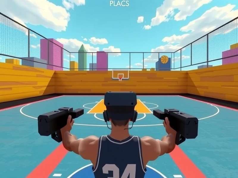 Basket King VR player using VR headset and controllers
