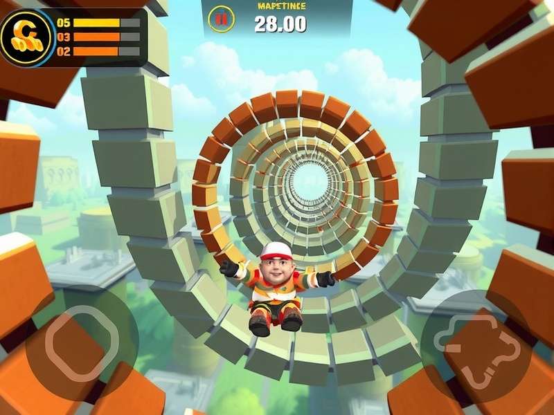India Helix Fly Hero gameplay screenshot showing character flying through helix structures
