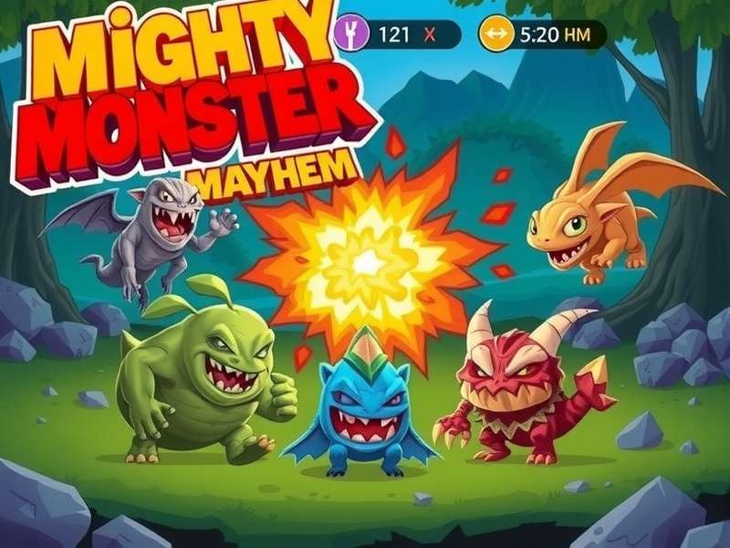 Mighty Monster Mayhem Battle Scene Mighty Monster Mayhem gameplay screenshot showing monster battle