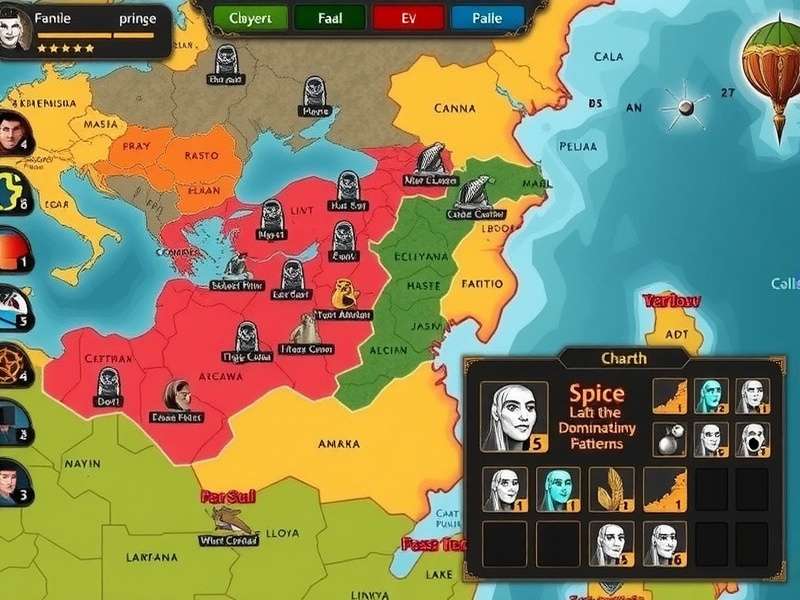 Spice Warlord Dominator gameplay screenshot showing strategic map and character interface