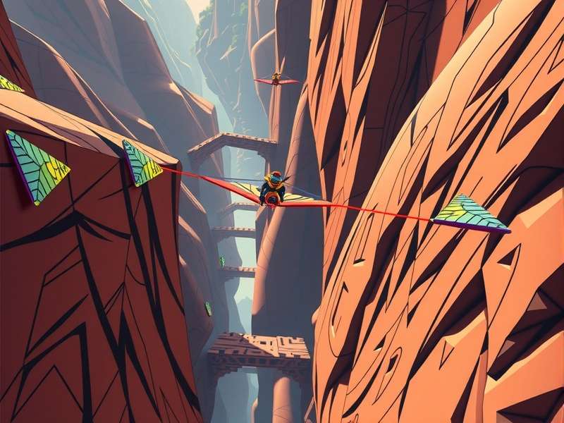 Gorge Glider Pro level design showing multiple paths through canyon
