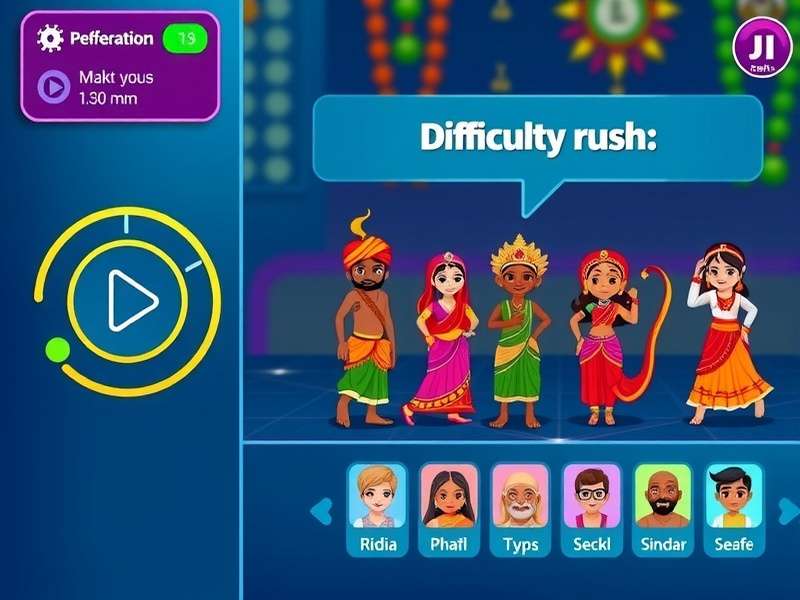 Jhumka Rhythm Rush character selection screen showing diverse Indian avatars
