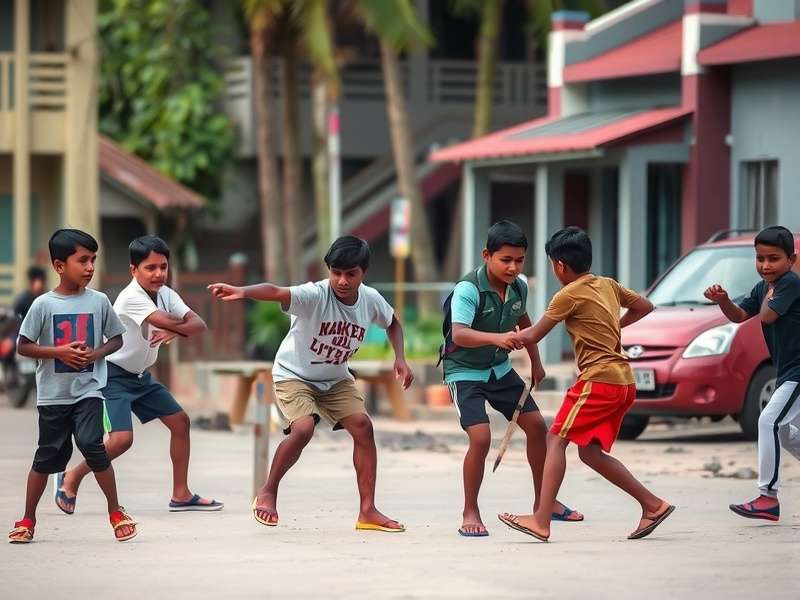 Traditional Indian street games being played in neighborhood