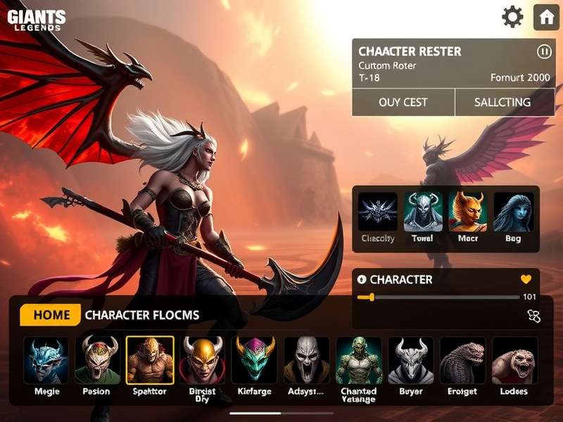 Giants Legends Reborn character roster showing diverse mythological beings