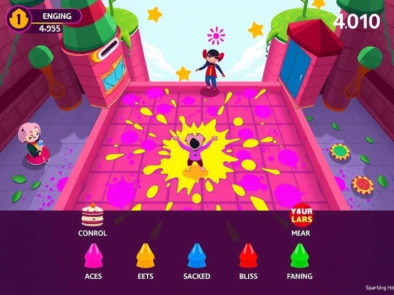 Sparkling Holi Dash gameplay screenshot showing colorful characters and environments