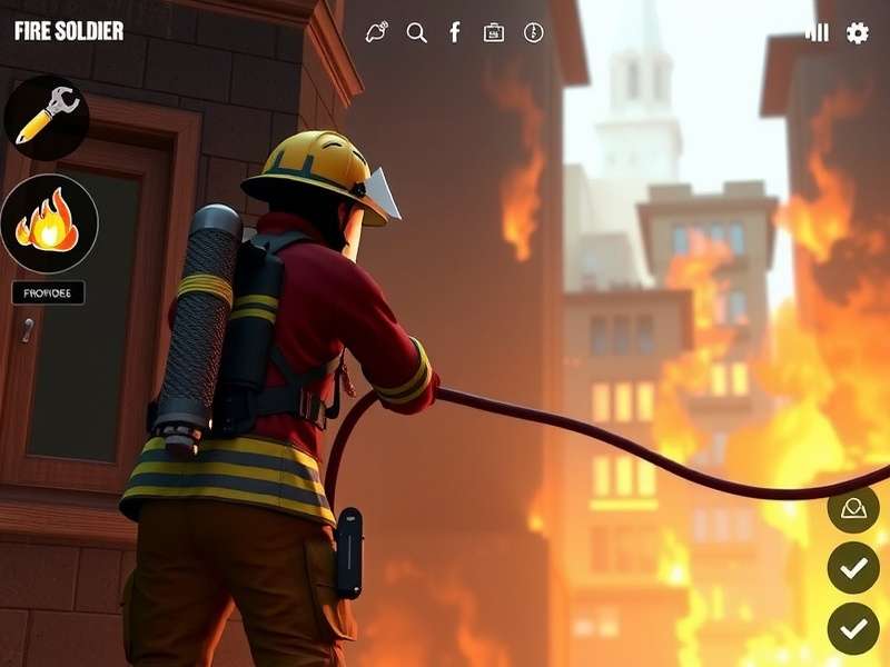 Desi Fire Soldier equipment selection screen showing various firefighting tools