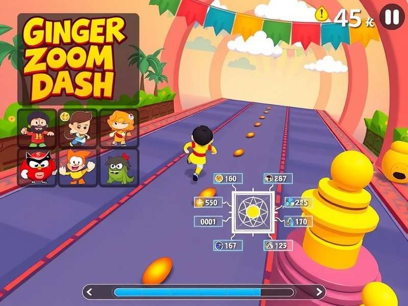 Ginger Zoom Dash gameplay screenshot showing character running through colorful Indian-inspired environment