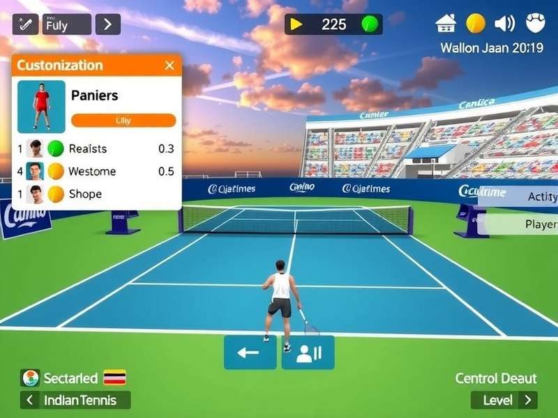 Indian Tennis Dynamo gameplay screenshot showing realistic court and player