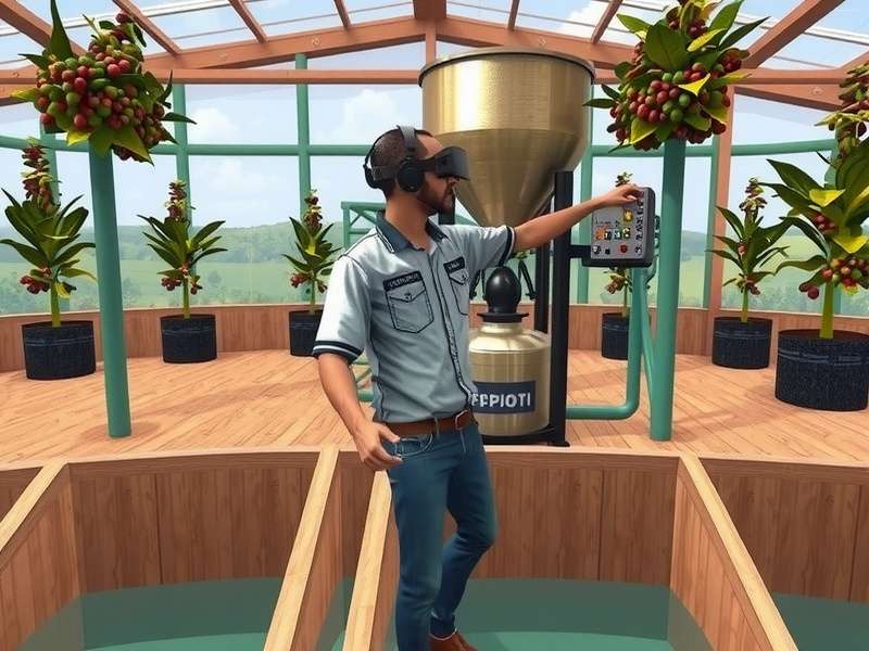 VR user interacting with coffee processing equipment