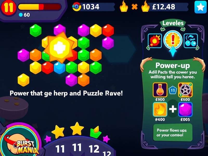 Burst Mania Quest gameplay screenshot showing colorful puzzle elements