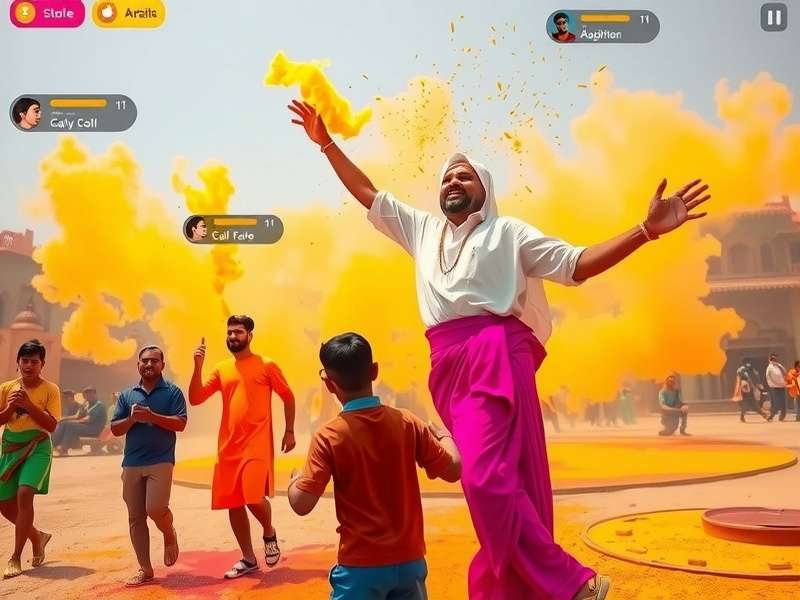 Radiant Holi Revelry gameplay screenshot showing color throwing mechanics