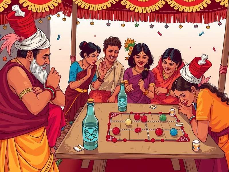 Traditional Maithili Mirth Moment Gameplay Traditional Maithili Mirth Moment gameplay illustration showing players engaged in the game